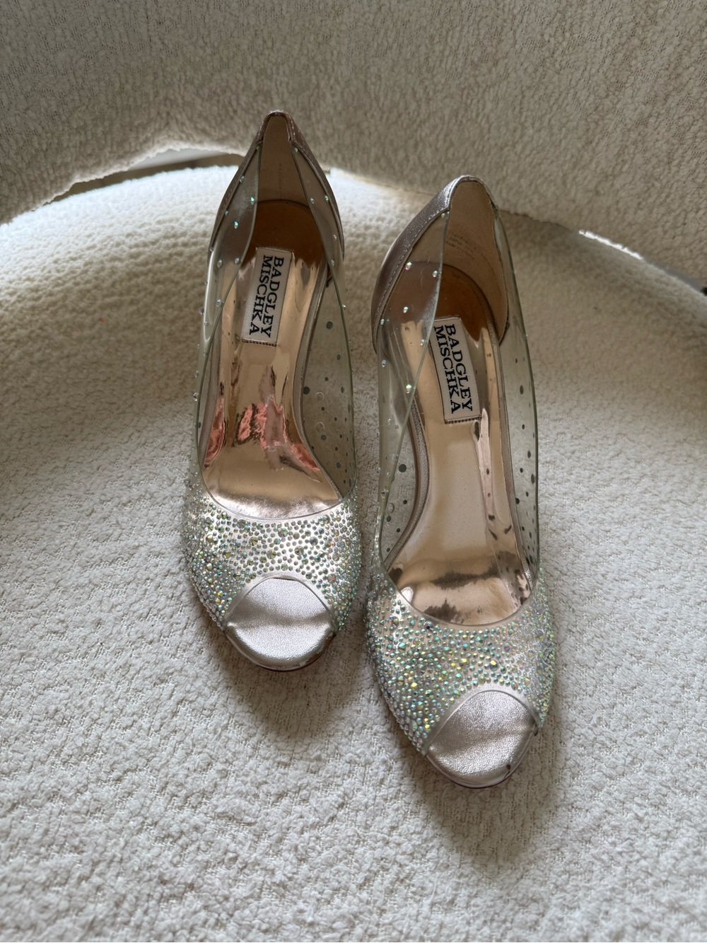 Badgley Mischka Iridescent Crystal Peep-Toe Pumps in Silver